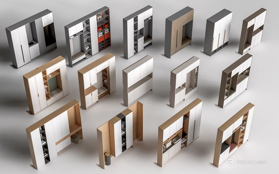 Modern Shoe Cabinet Designs Featuring Various Styles And Storage Options 3d model