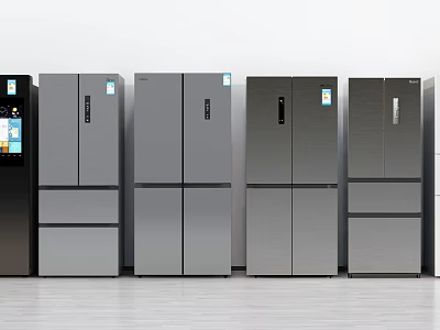 Showcase Of Modern Multi Door Refrigerators With Smart Screens And Sleek Color Designs 3d model