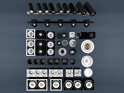 Modern Downlights And Spotlights Collection With Various Black White Designs And Styles 3d model