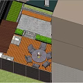 Garden Landscape Design With Wooden Deck Outdoor Dining Table Green Plant Wall And Flower Boxes