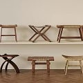 Middle Style Stool Wooden Stool Mazar Shoe Changing Stool 3d model