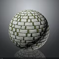 White Brick Patterned Sphere With Green Lines On Round Textured Surface