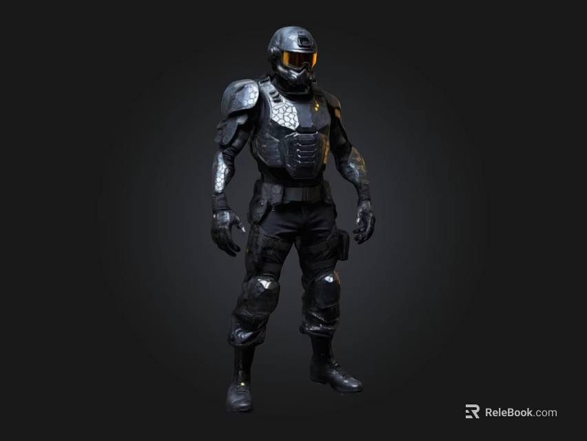 Black Tactical Armor Suit With Helmet Goggles And Full Body Protection 3d model 