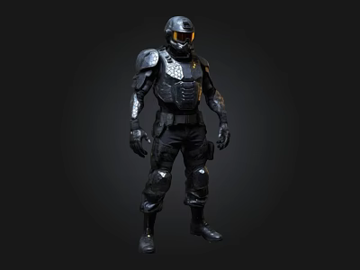 Black Tactical Armor Suit With Helmet Goggles And Full Body Protection 3d model