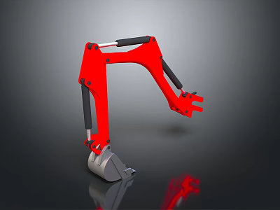 Red Functional Vehicle With Heavy Duty Mechanical Arm And Digging Bucket 3d model