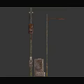 Vintage Mechanical Structure With Two Wooden Poles And Red Metal Components