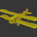 Detailed Vintage Biplane Model With Yellow Wings Gray Fuselage And Floats