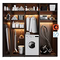 Organized Daily Laundry Cleaning Supplies With Washing Machine Vacuum Mop And Storage Shelf