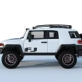 White FJ Style Off Road Vehicle With Roof Rack Large Tires And Front Round Headlights
