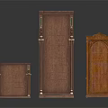 Three Elegant Wooden Bookcases With Various Designs Carved Details And Shelves