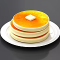 Fluffy Stack of Pancakes Topped with Butter Served on White Plate
