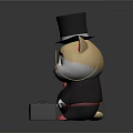 Cute Cat Game Movie Character With Top Hat Monocle Mustache And Black Suit Holding Briefcase