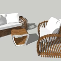 Modern Wicker Landscape Seats With White Cushions And Wooden Coffee Table