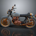 Vintage Gray Motorcycle With Copper Engine Black Seat And Gold Wheels