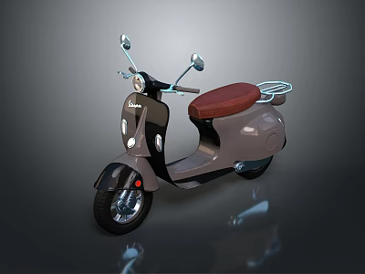 Gray Scooter With Brown Leather Seat And Retro Design Mirrors Shiny Finish 3d model
