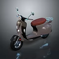 Gray Scooter With Brown Leather Seat And Retro Design Mirrors Shiny Finish