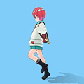 Girl With Red Hair Wearing White Sweater Green Skirt Tie And Backpack