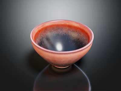 Glossy Ceramic Bowl With Red And Black Gradient On Black Reflective Surface 3d model
