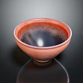 Glossy Ceramic Bowl With Red And Black Gradient On Black Reflective Surface 3d model