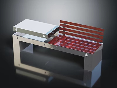 Functional Outdoor Bench With Metal Frame Wooden Slat Backrest And White Table Top 3d model