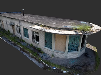 Abandoned Industrial Factory Building With Dilapidated Exterior Broken Windows And Moss Covered Roof 3d model