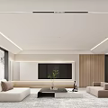 Modern Living and Dining Room Interior Design With Light Sofa Wooden Wall And Coffee Table