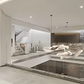 Modern Basement Interior Design With Comfortable Sofa Coffee Table Projector Screen And Lighting