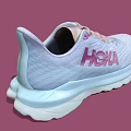 Light Purple And Pink HOKA Athletic Shoes With Knit Upper And Cushioned White Sole