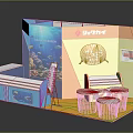 Exhibition Booth Display With Blue Yellow Design Company Logo Tables And Chairs