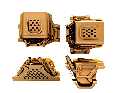 Golden Mechanical Components Displayed From Multiple Angles With Intricate Structural Details 3d model