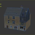 Traditional Building with Gray Roof Red Chimneys Stone Wooden Exterior Arched Doors Windows