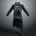 Stylish Black Long Coat With Golden Decorations Belt Purple Lining And Intricate Patterns