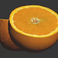 Fresh Juicy Orange Halves Showing Inner Pulp on Black Reflective Surface