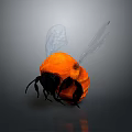 Orange Plush Bee With Transparent Wings Black Legs And Gray Background 3d model