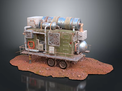 Green Tracked Industrial Equipment with Cylindrical Components Pipes Control Panels Fans and Metal Structure 3d model
