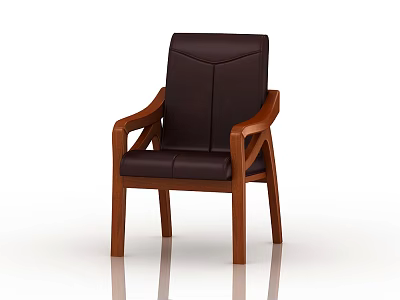 Office Chair Brown Leather With Wooden Armrests And Modern Design 3d model