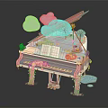 Creative Piano Themed Decorative Ornament Set With Clouds Lotus Leaves And Music Sheet