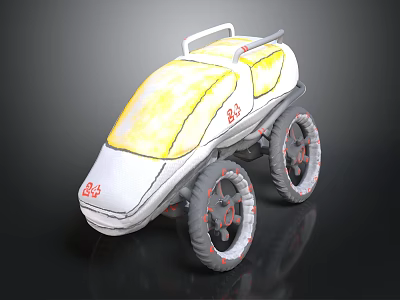 Concept Motorcycle With Yellow Windshield White Body Red Logo And Four Wheels 3d model