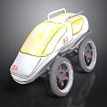 Concept Motorcycle With Yellow Windshield White Body Red Logo And Four Wheels