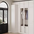 Modern White Wardrobe Interior Design With Gold Handles Glass Door And Hanging Clothes