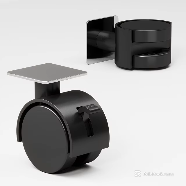Black Swivel Caster With Square Top Plate And Locking Brake Design 3d model 