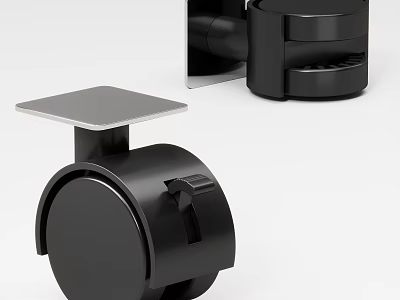 Black Swivel Caster With Square Top Plate And Locking Brake Design 3d model