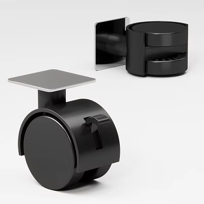 Black Swivel Caster With Square Top Plate And Locking Brake Design 3d model
