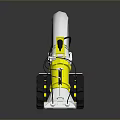 Yellow And White Tracked Mechanical Tool With Long Hose And Metal Components
