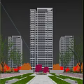 High rise Modern Residential Building With Greenery Trees And Clear Sky View
