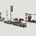 Outdoor Traditional Laundry Scene With Clothesline Fabrics Stone Mill And Cart