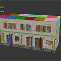 Traditional Two Story Building Featuring Gray Roof Beige Walls Brown Windows Doors And Columns