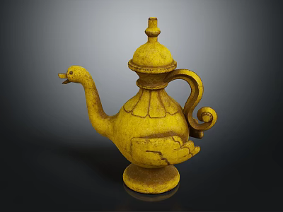 Yellow Swan Shaped Decorative Teapot With Lid Curved Spout And Base 3d model
