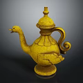 Yellow Swan Shaped Decorative Teapot With Lid Curved Spout And Base