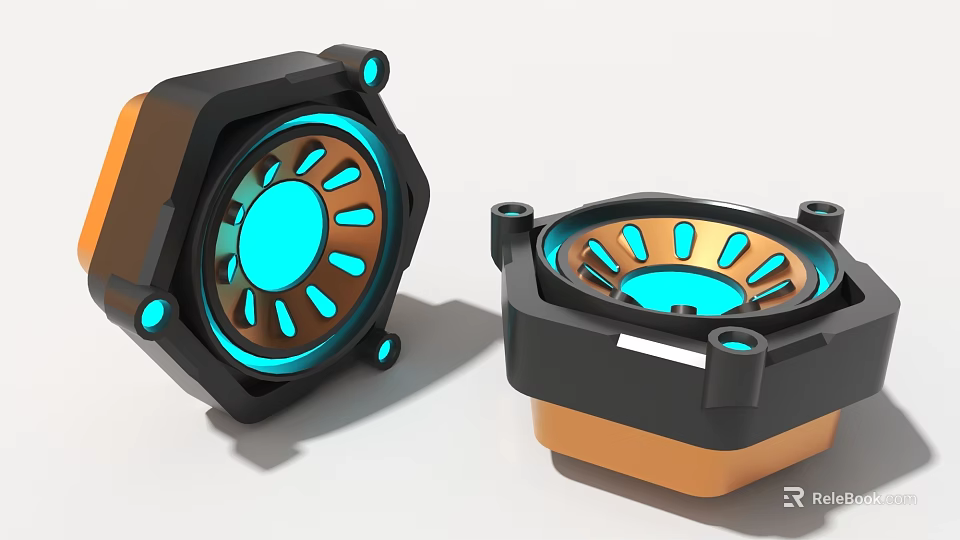 Industrial Mechanical Equipment Components With Black Orange Casing And Blue Circular Inner Design 3d model 